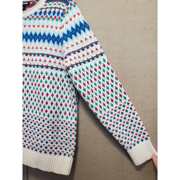 Lands' End Cotton/Wool Blend Fair Isle Long Sleeve Pullover Sweater Size L 14-16 - Picture 2 of 6